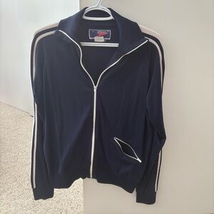 Vintage Navy Blue Track Jacket with White Stripes